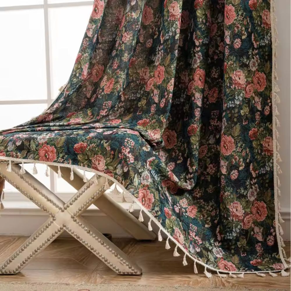 Microfiber Curtain With Vintage Floral French Style