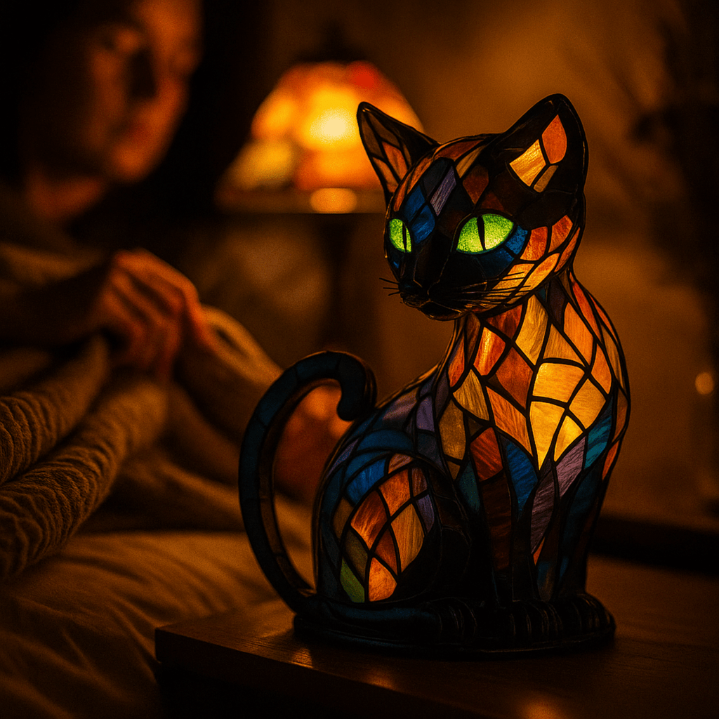 Lampka nocna dla kota NovaPurr — delikatne światło LED, charakterystyczny, zabawny design