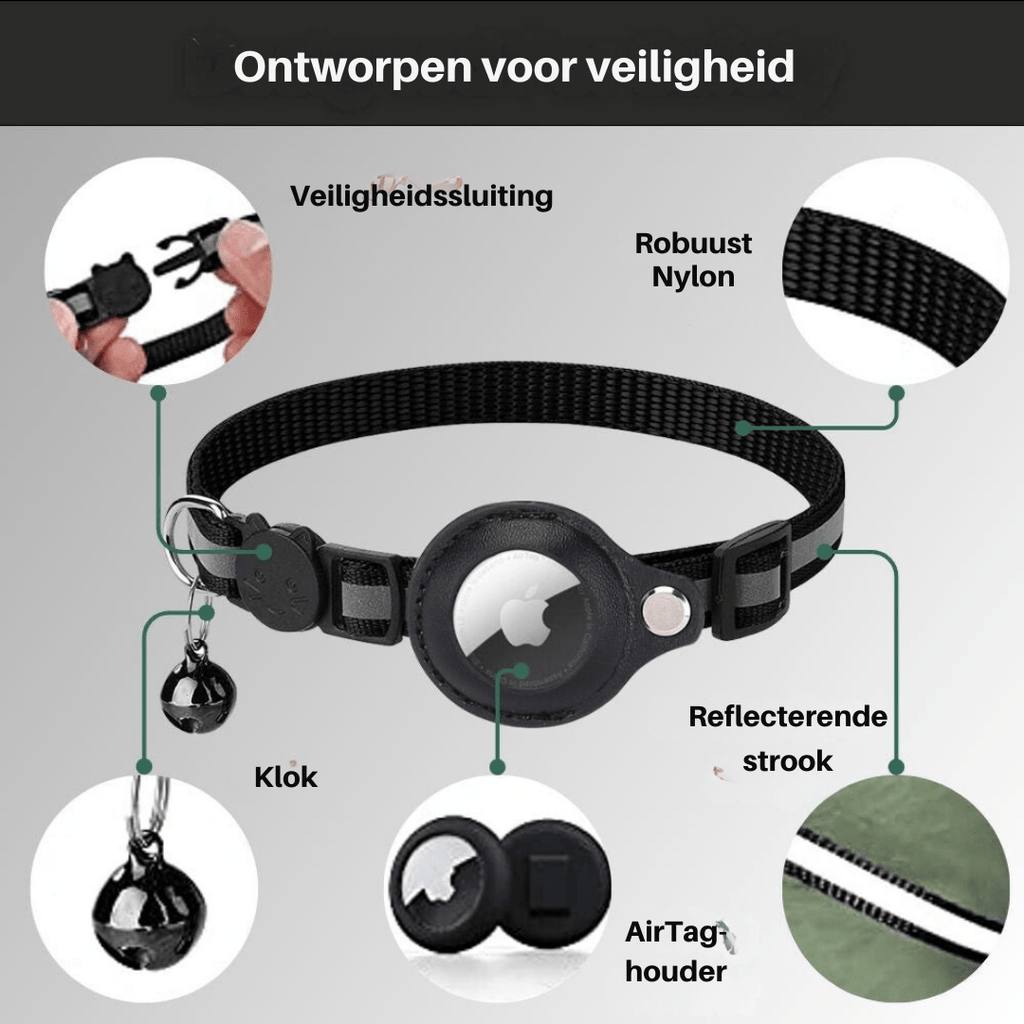 Collar rastreador GPS para gatos WhiskGuard — detalles reflectantes y hebilla de liberación rápida