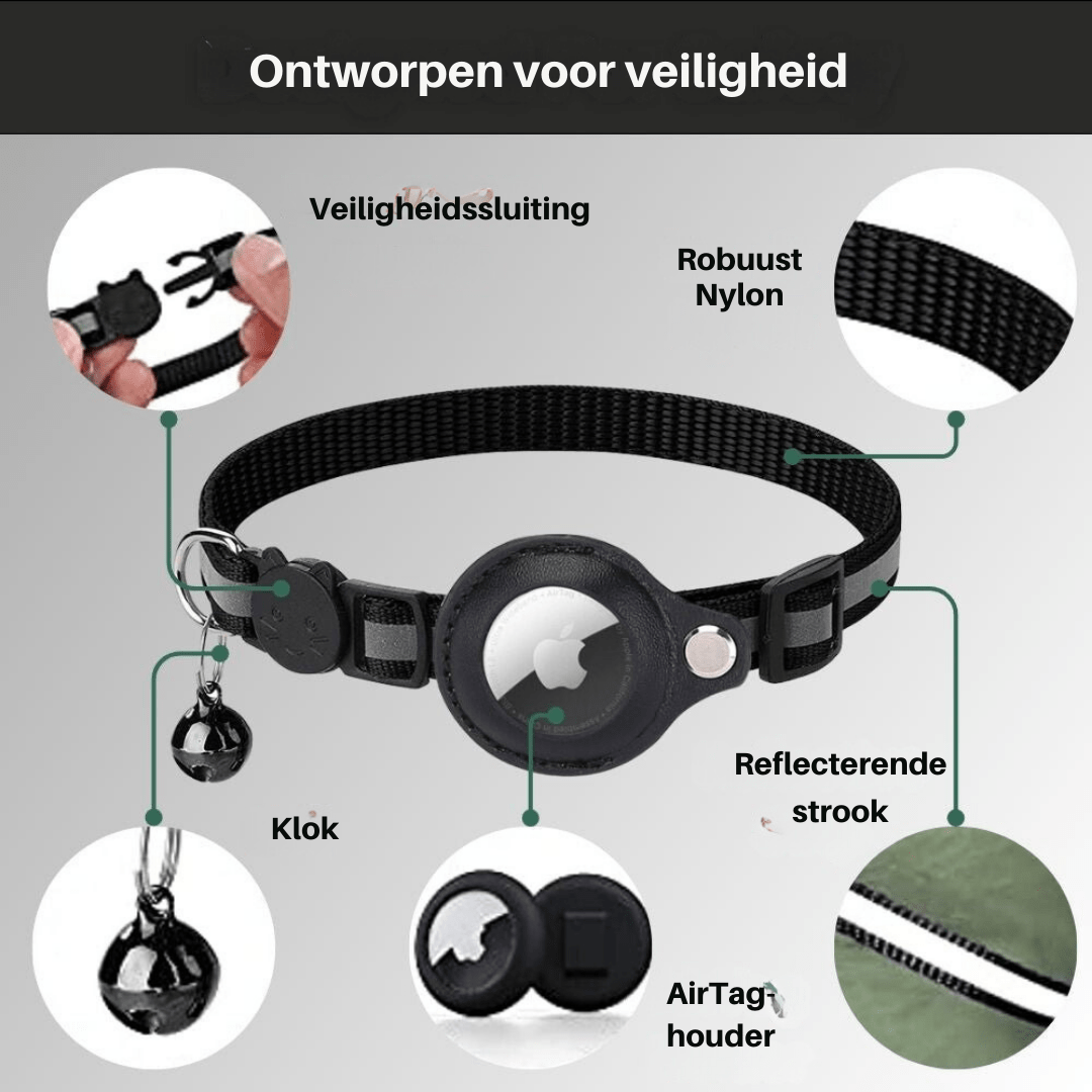 Collar rastreador GPS para gatos WhiskGuard — detalles reflectantes y hebilla de liberación rápida
