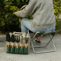 Six-Piece Garden Tool Kit With Foldable Stool And Carrying Bag