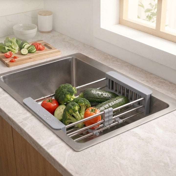 Scolapiatti espandibile in acciaio inox per lavello - Supporti antiscivolo in ABS