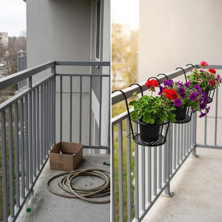 Černé držáky květináčů na balkon s háčky, balení 3 ks - bez vrtání, odolné vůči povětrnostním vlivům, 22 cm