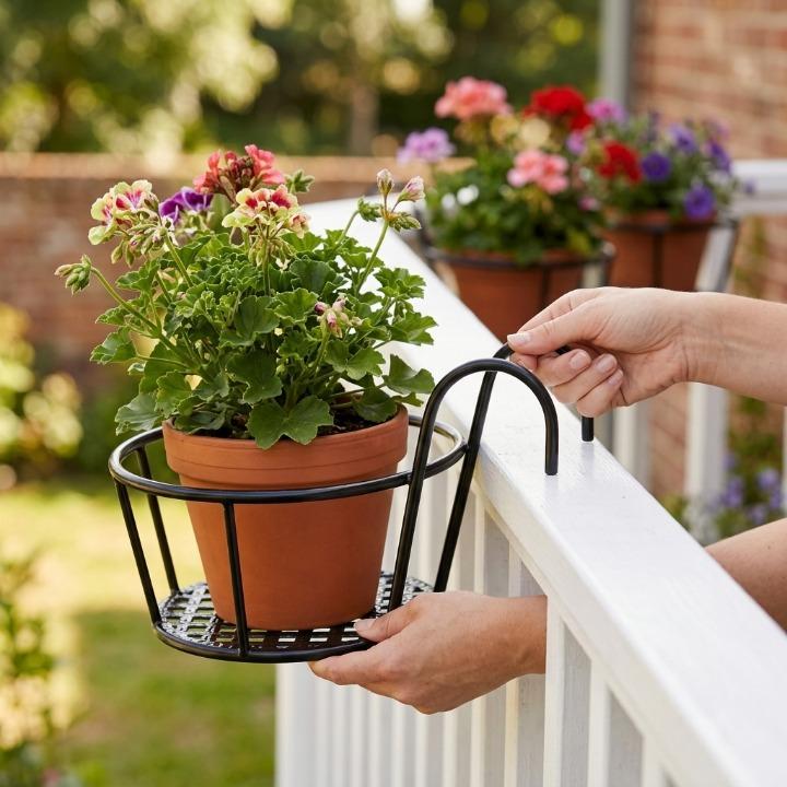 Černé držáky květináčů na balkon s háčky, balení 3 ks - bez vrtání, odolné vůči povětrnostním vlivům, 22 cm