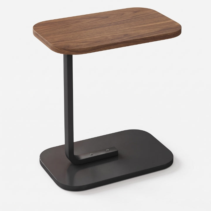 Măsuță laterală în formă de C, din lemn și metal — Intră sub canapea sau pat, 45 × 28 cm, înălțime de 60 cm