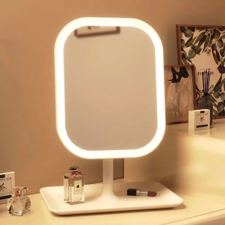 Three-Mode Dimmable LED Makeup Mirror With Touch Control For Tabletop Use