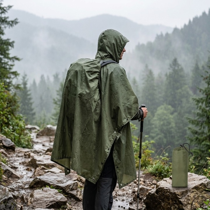 3-in-1-wasserdichter Regenponcho mit Kapuze - Abdeckung für Plane und Schlafsack