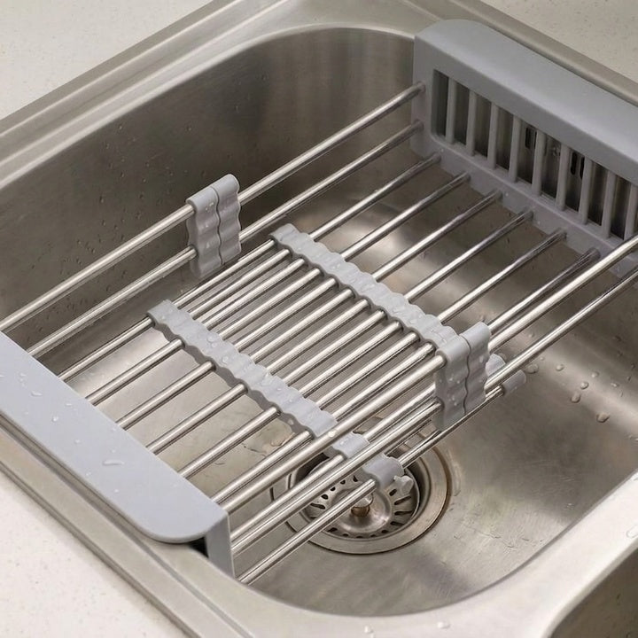 Scolapiatti espandibile in acciaio inox per lavello - Supporti antiscivolo in ABS
