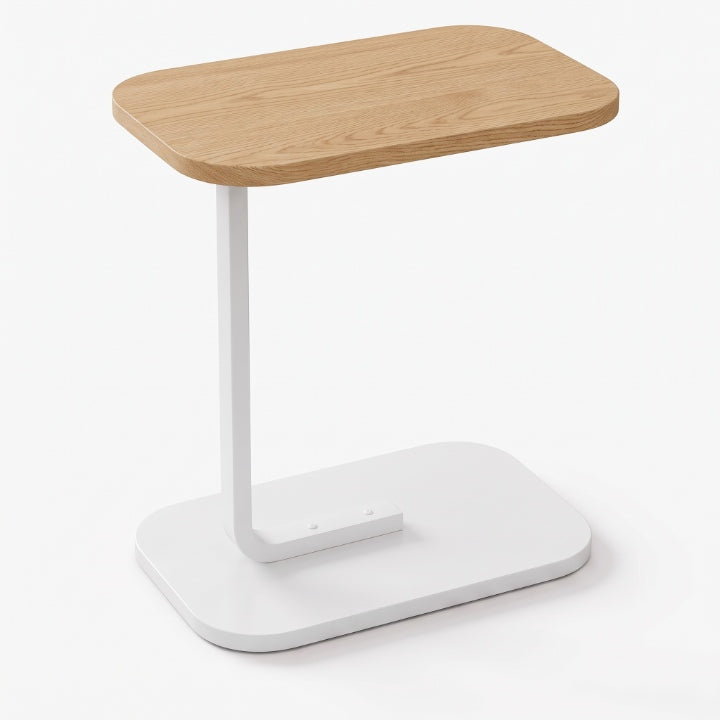 Măsuță laterală în formă de C, din lemn și metal — Intră sub canapea sau pat, 45 × 28 cm, înălțime de 60 cm