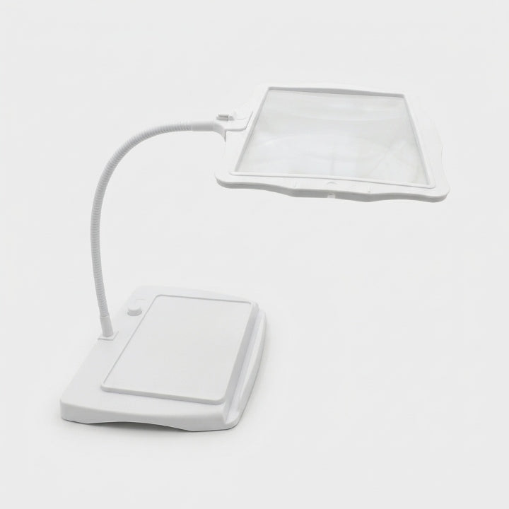 LED-förstoringslampa — stor 3x-lins, stadig fot, batteri och svanhals