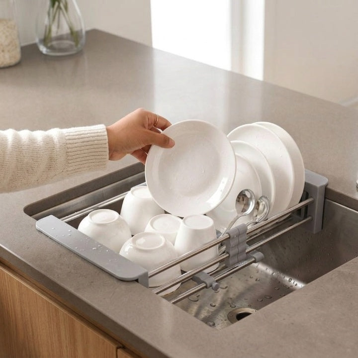 Scolapiatti espandibile in acciaio inox per lavello - Supporti antiscivolo in ABS
