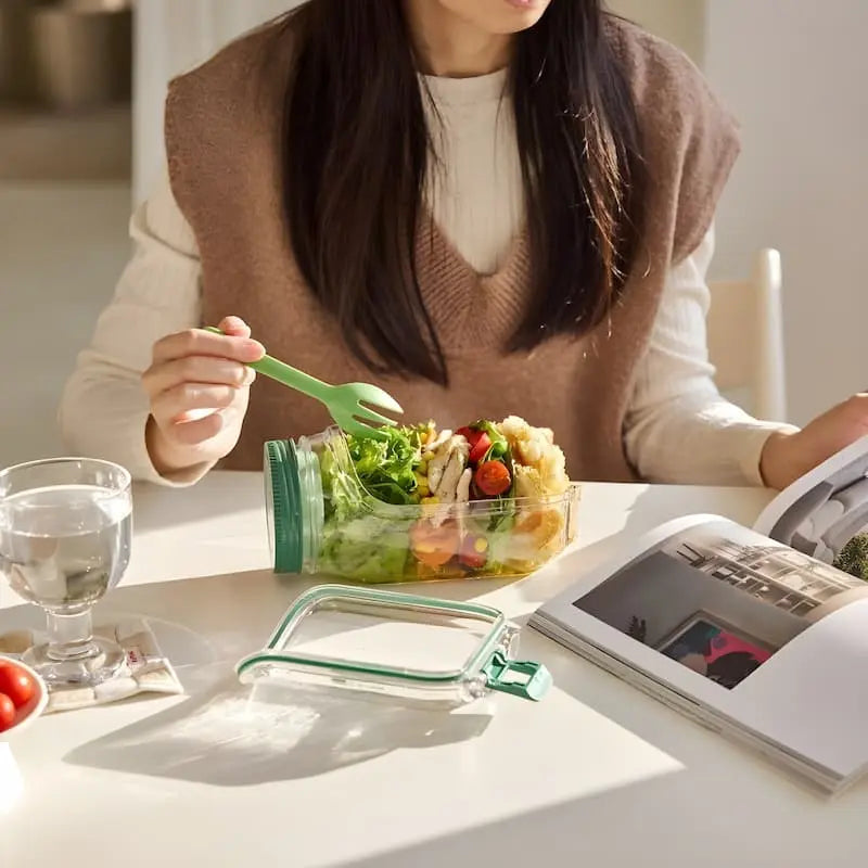 Contenitore in vetro per insalata con coperchio a vite — apertura ampia, per conservare i pasti preparati mantenendoli freschi