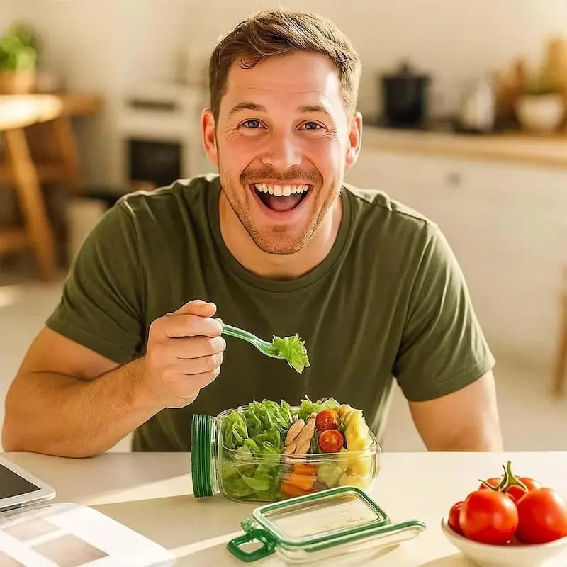Contenitore in vetro per insalata con coperchio a vite — apertura ampia, per conservare i pasti preparati mantenendoli freschi