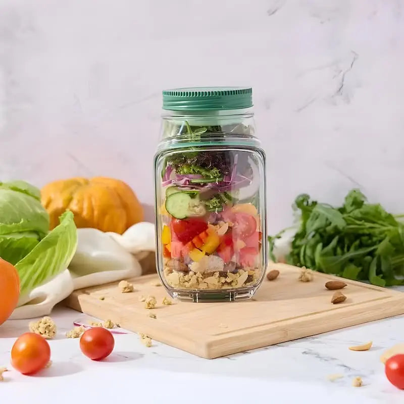 Contenitore in vetro per insalata con coperchio a vite — apertura ampia, per conservare i pasti preparati mantenendoli freschi