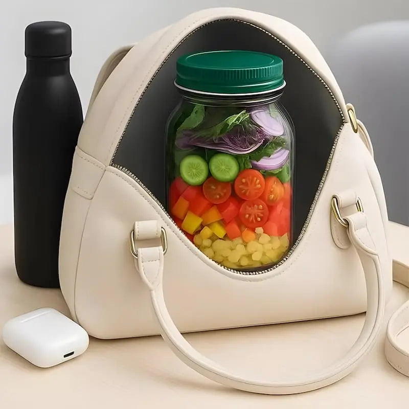 Contenitore in vetro per insalata con coperchio a vite — apertura ampia, per conservare i pasti preparati mantenendoli freschi