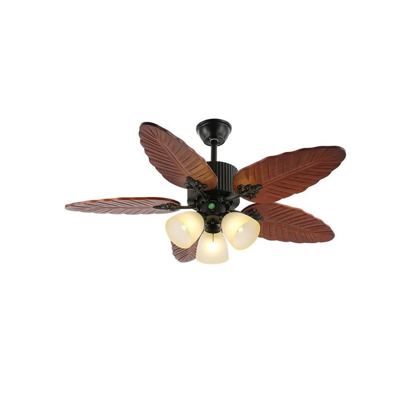 Ceiling Fan In Tropical Style With Light And Remote Control Glass Shade
