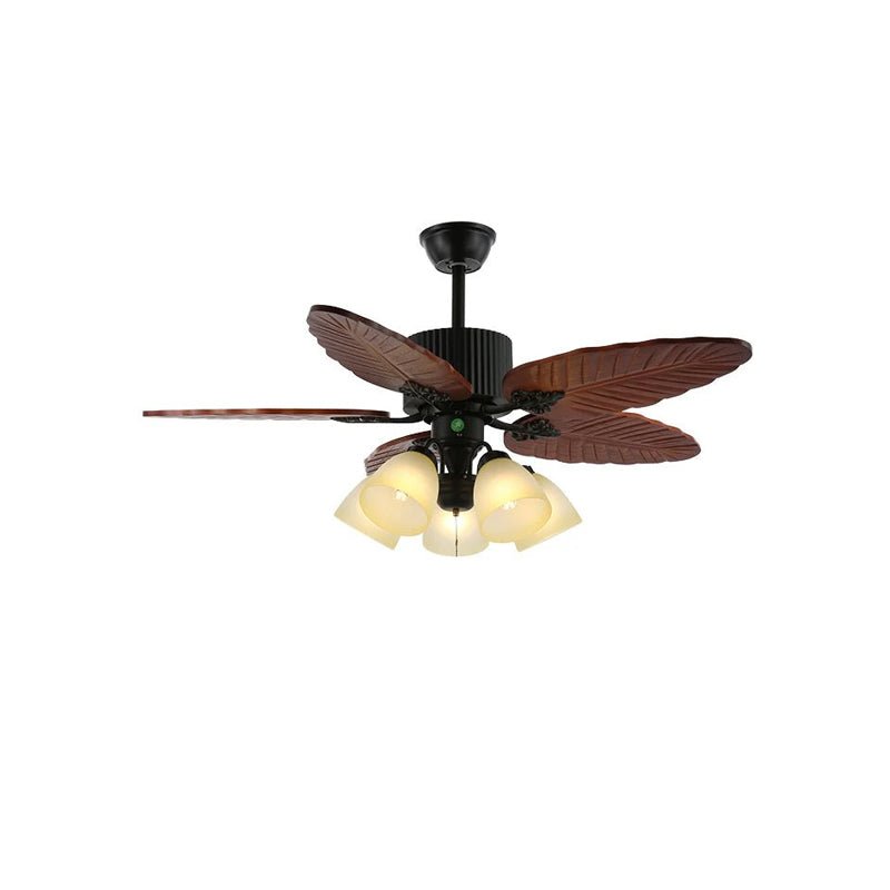Ceiling Fan In Tropical Style With Light And Remote Control Glass Shade