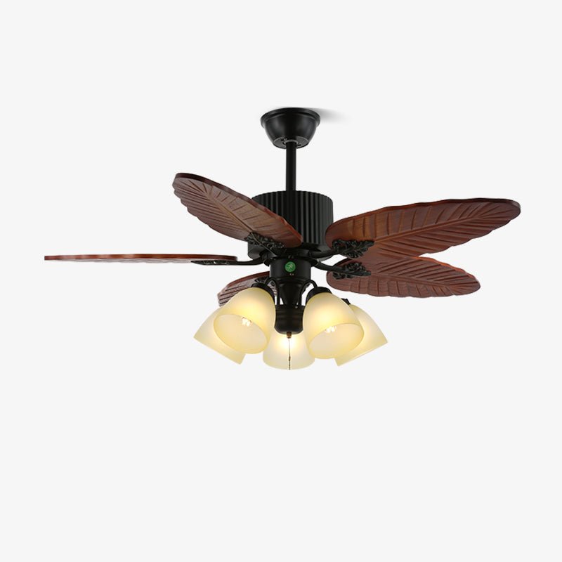 Ceiling Fan In Tropical Style With Light And Remote Control Glass Shade