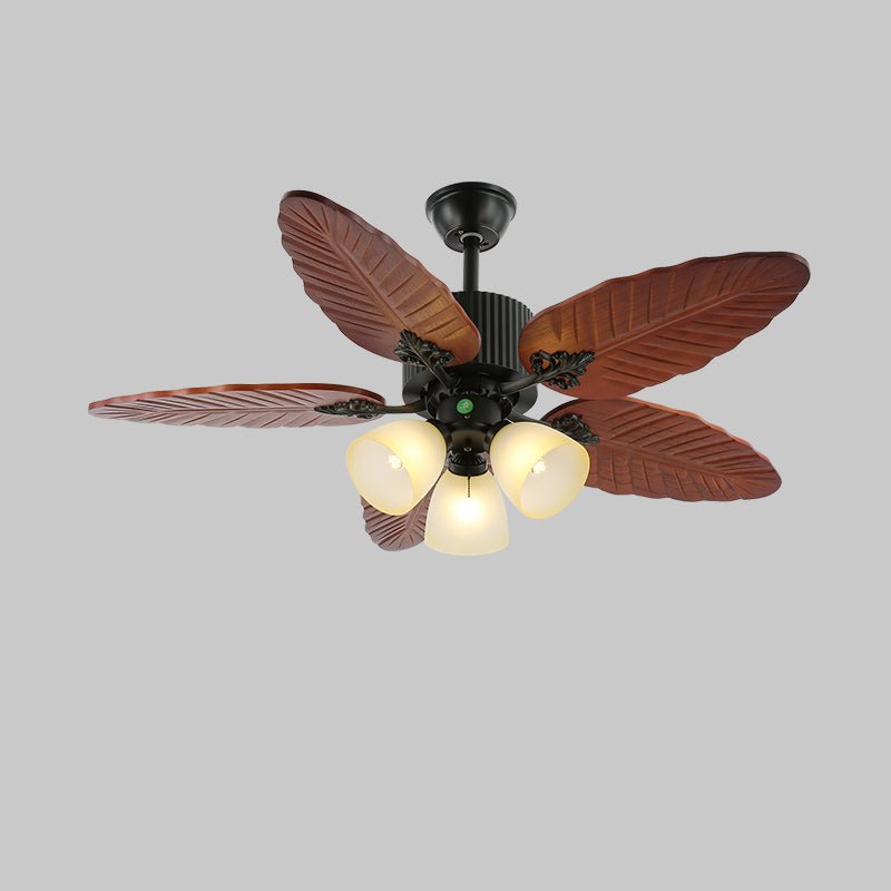 Ceiling Fan In Tropical Style With Light And Remote Control Glass Shade