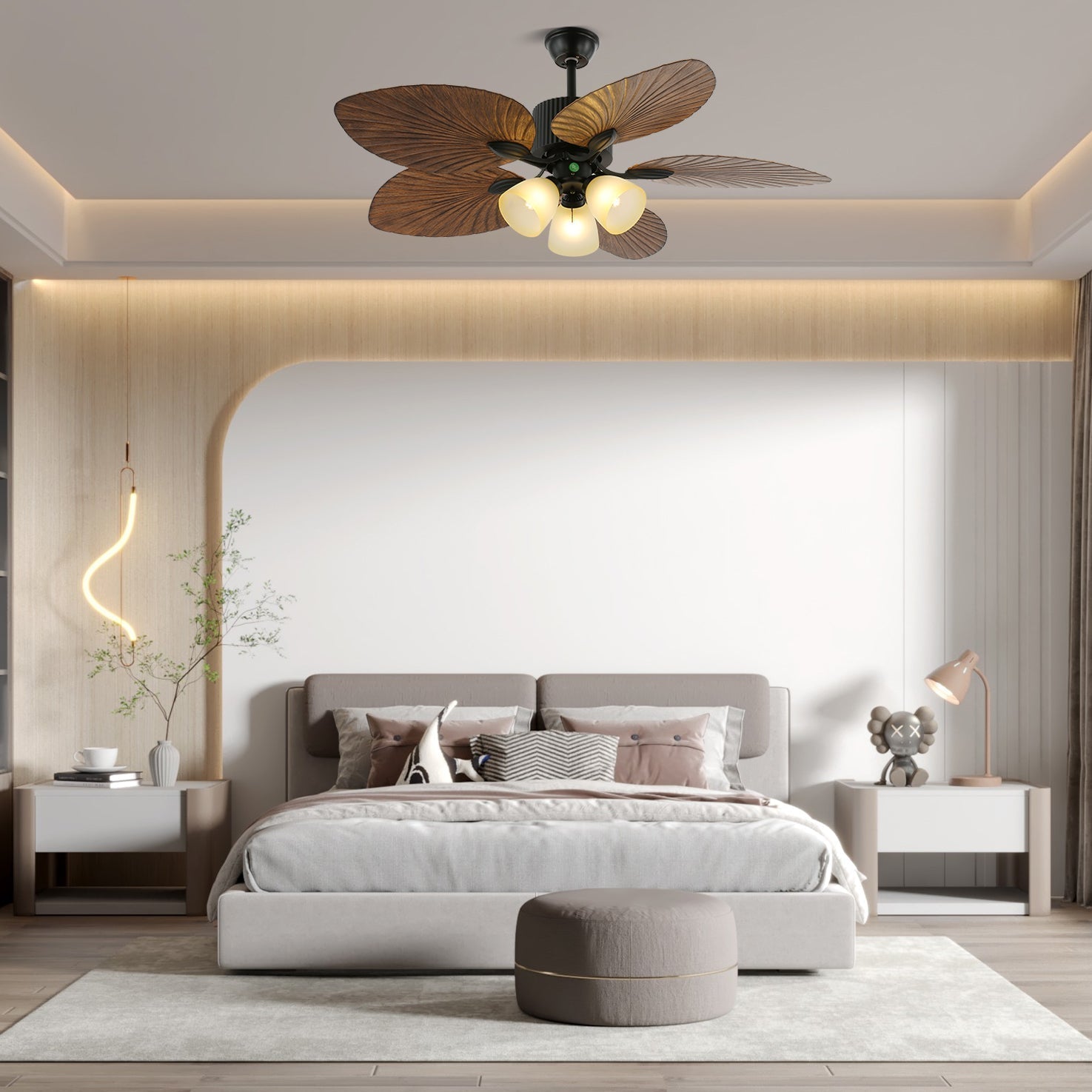 Tropical Wooden Ceiling Fan With Lighting And Six Speeds Remote Control