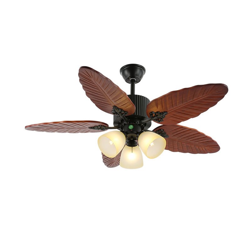 Ceiling Fan In Tropical Style With Light And Remote Control Glass Shade