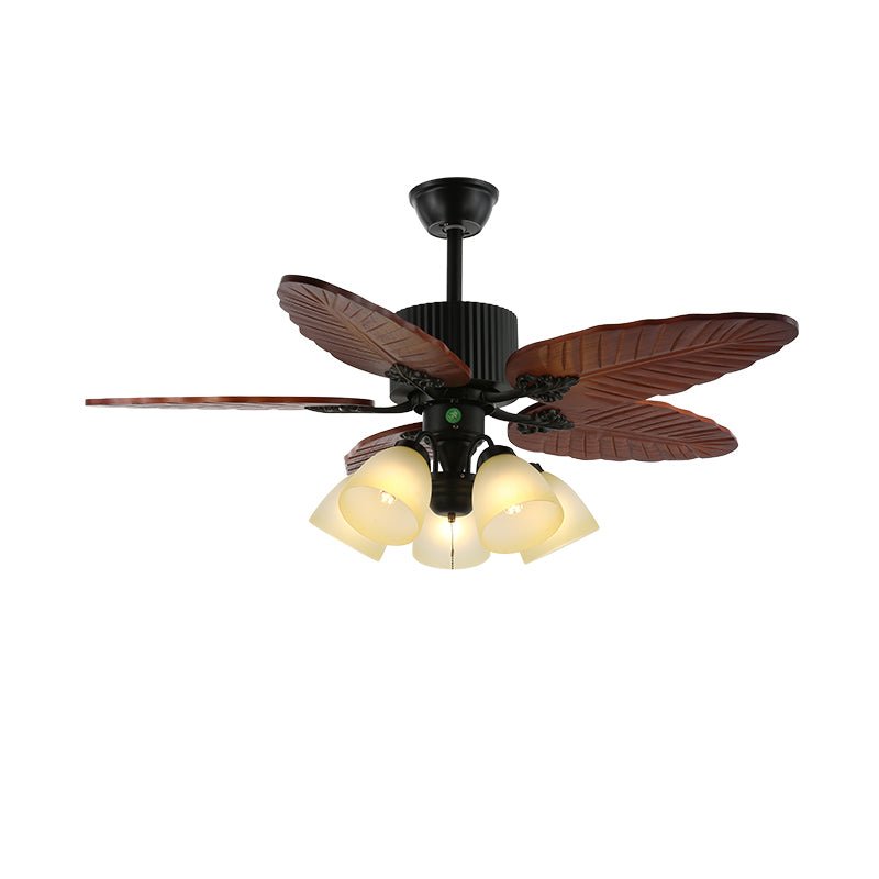 Ceiling Fan In Tropical Style With Light And Remote Control Glass Shade