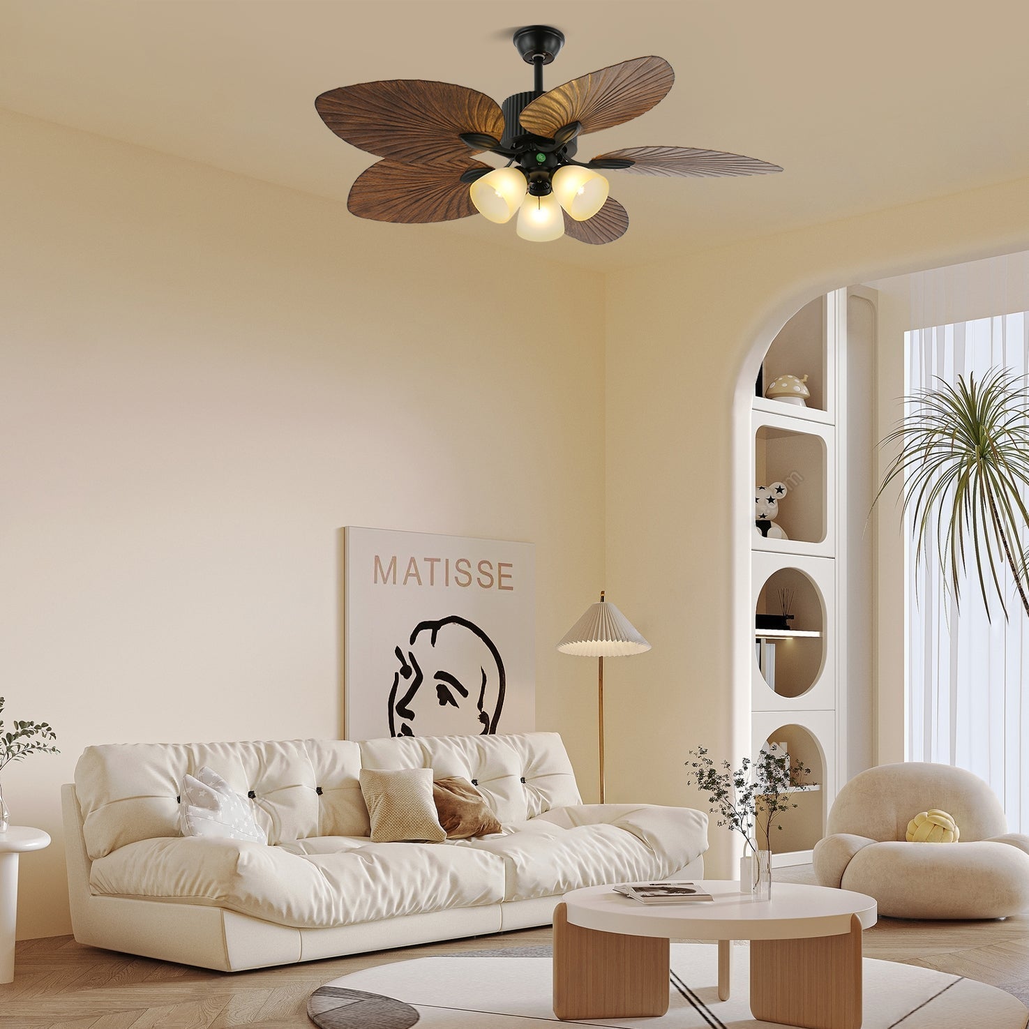 Tropical Wooden Ceiling Fan With Lighting And Six Speeds Remote Control