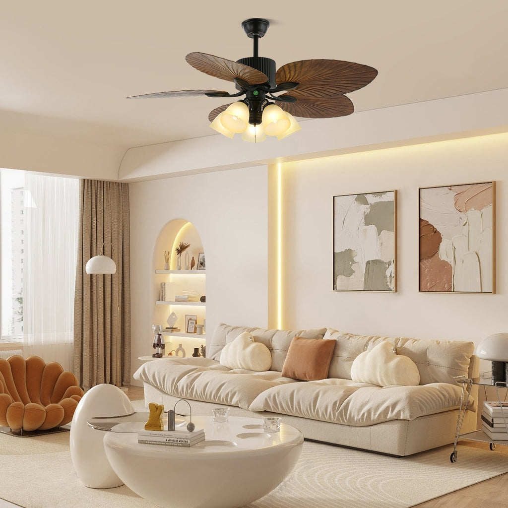 Tropical Wooden Ceiling Fan With Lighting And Six Speeds Remote Control