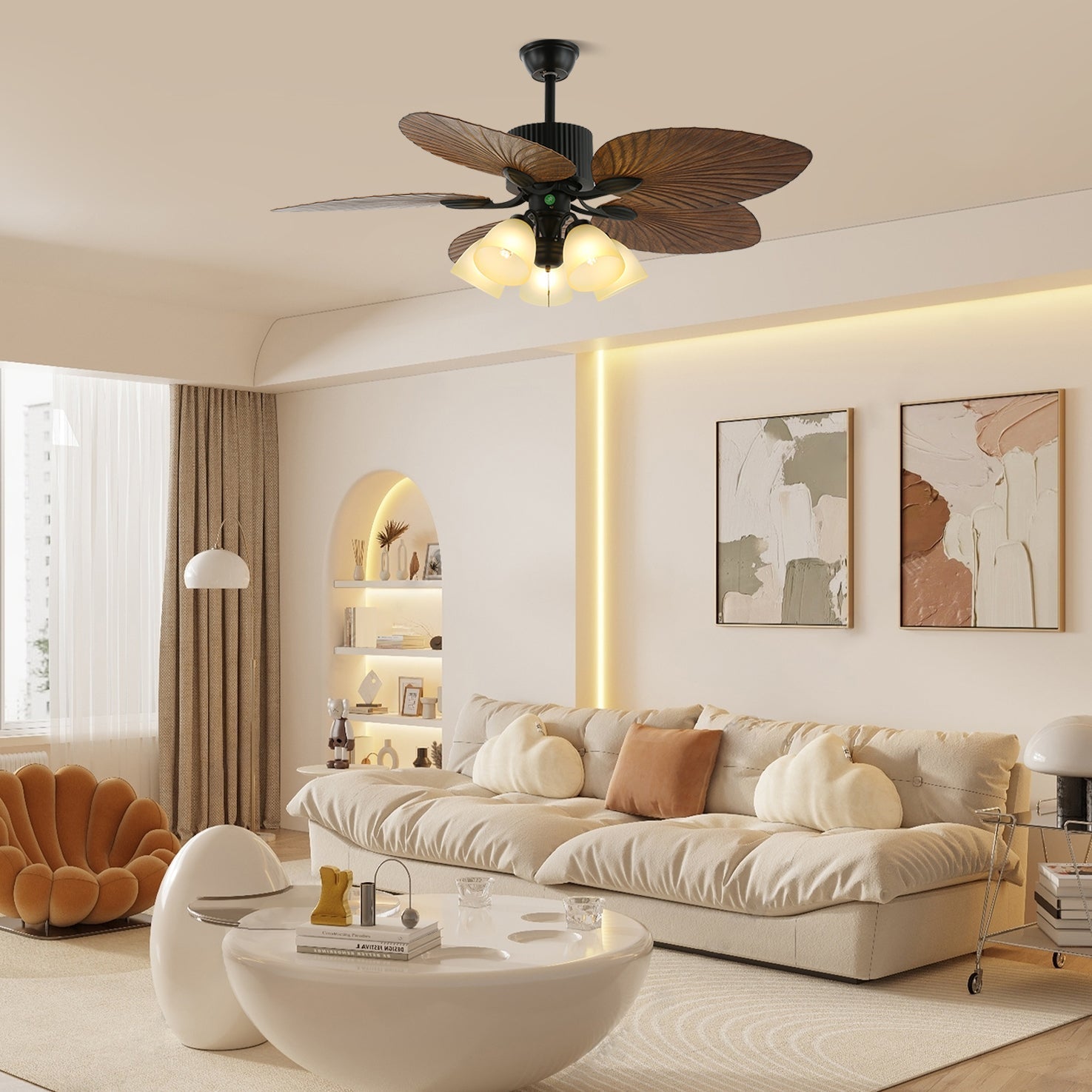Ceiling Fan In Tropical Style With Light And Remote Control Glass Shade