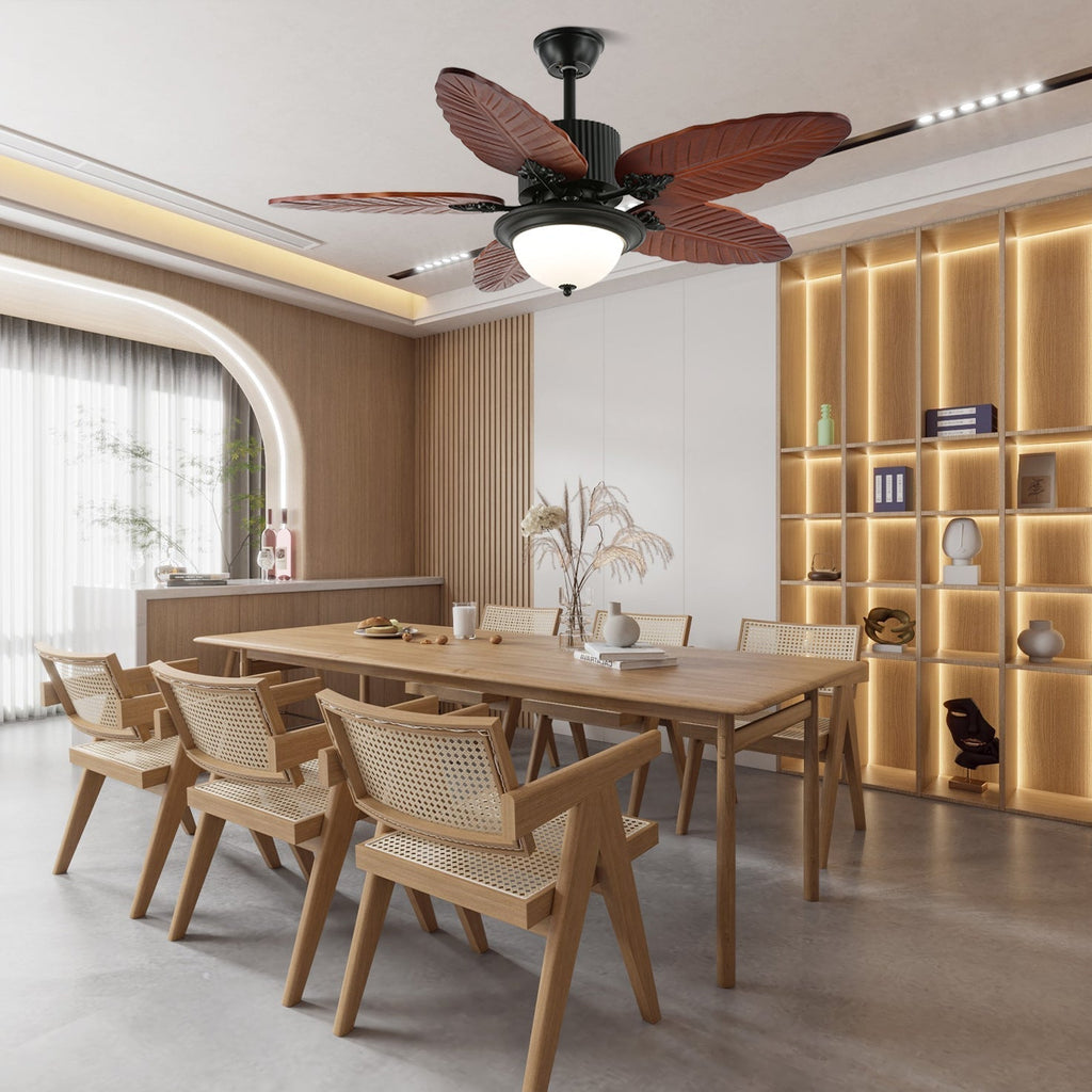 Ceiling Fan In Tropical Style With Light And Remote Control Glass Shade