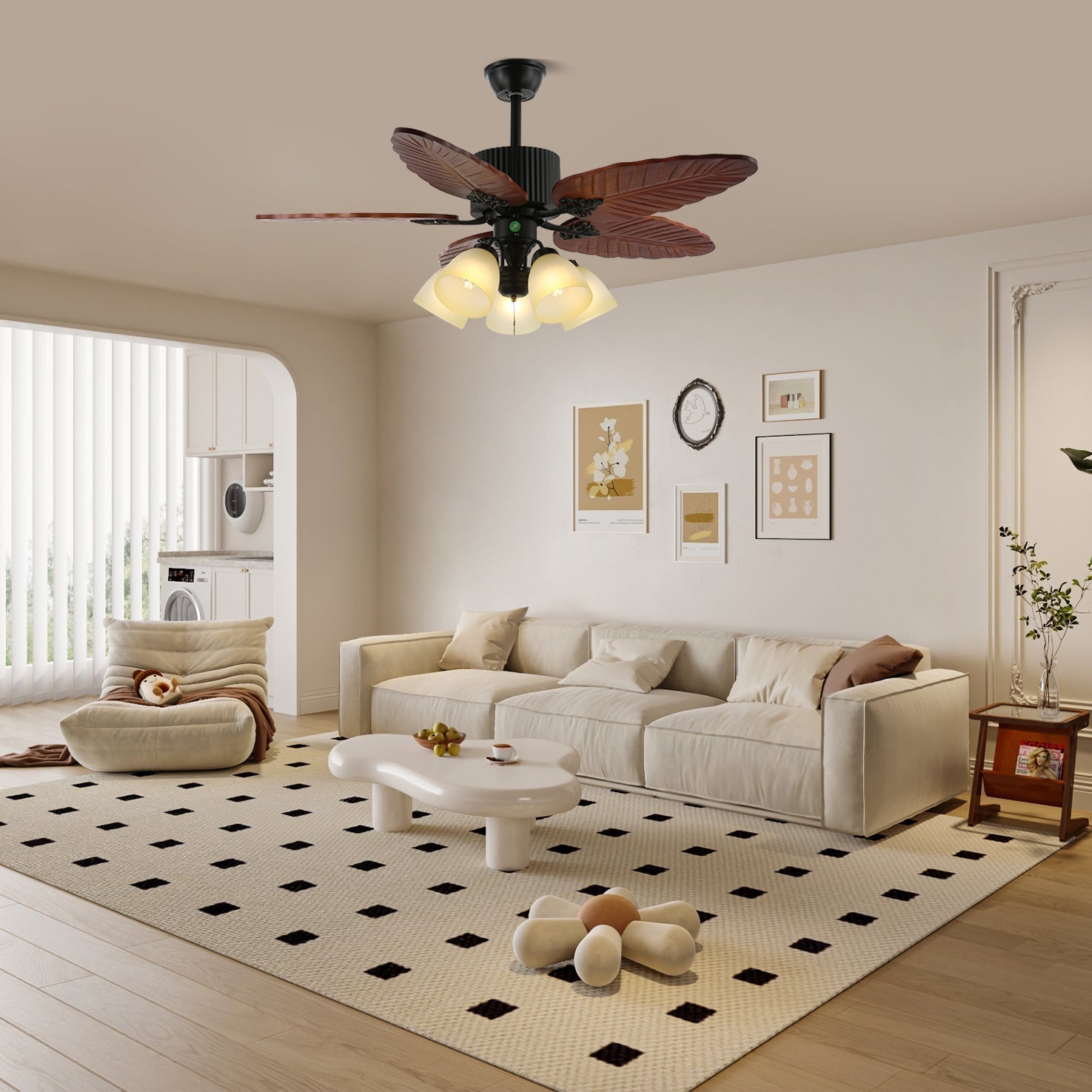Tropical Wooden Ceiling Fan With Lighting And Six Speeds Remote Control