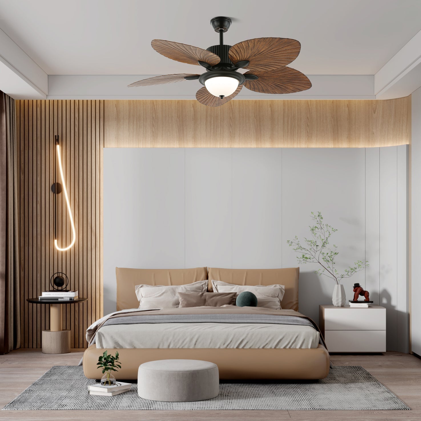 Tropical Wooden Ceiling Fan With Lighting And Six Speeds Remote Control