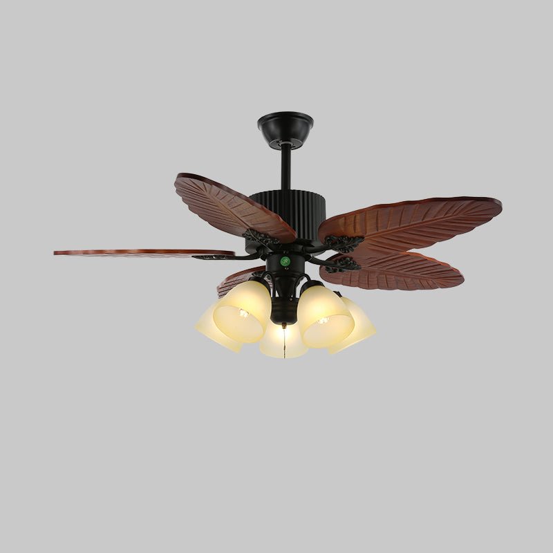 Ceiling Fan In Tropical Style With Light And Remote Control Glass Shade