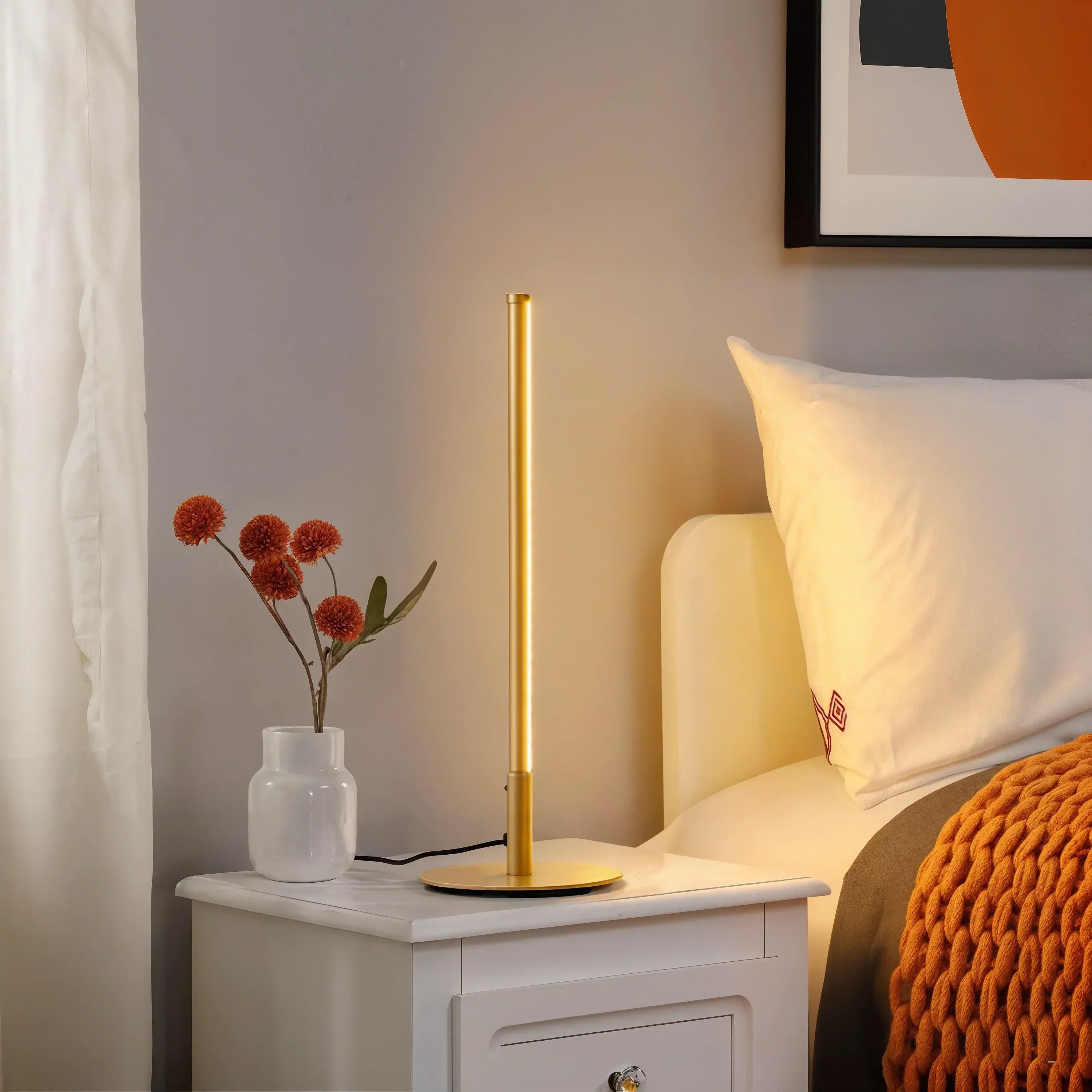 Table Lamp With LED In Golden Finish For Living Rooms Bedrooms And Desks General Use