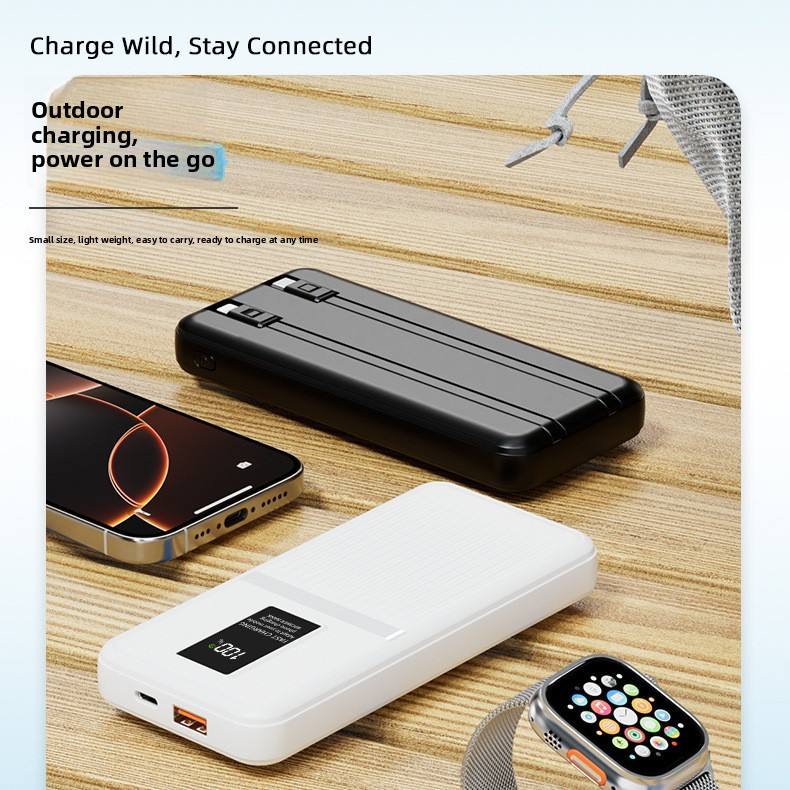 Hurtigopladende powerbank — bærbar oplader med digitalt display til iPhone-, Samsung- og USB-enheder