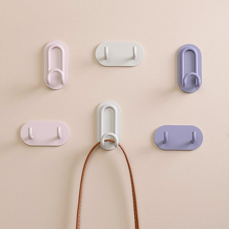 Pink Metal Self-Adhesive Wall Hook Dual Coat Hanger No Drilling