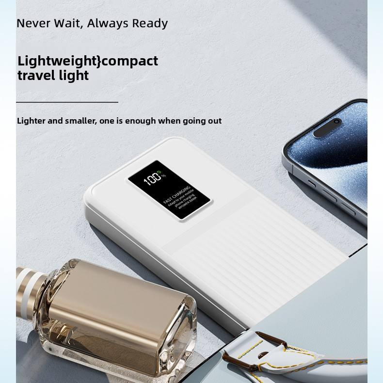 Hurtigopladende powerbank — bærbar oplader med digitalt display til iPhone-, Samsung- og USB-enheder