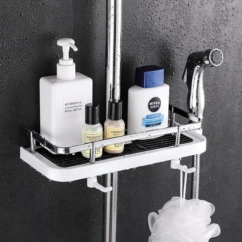 No-Drill Shower Rod Organizer With Hooks For Fast Drainage