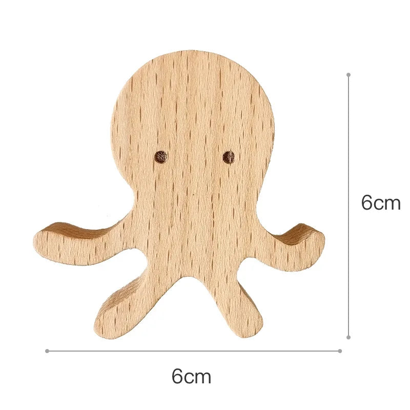Wooden Animal Wall Hooks Self Adhesive Coat Rack For Kids Room Scandinavian Wall Decor
