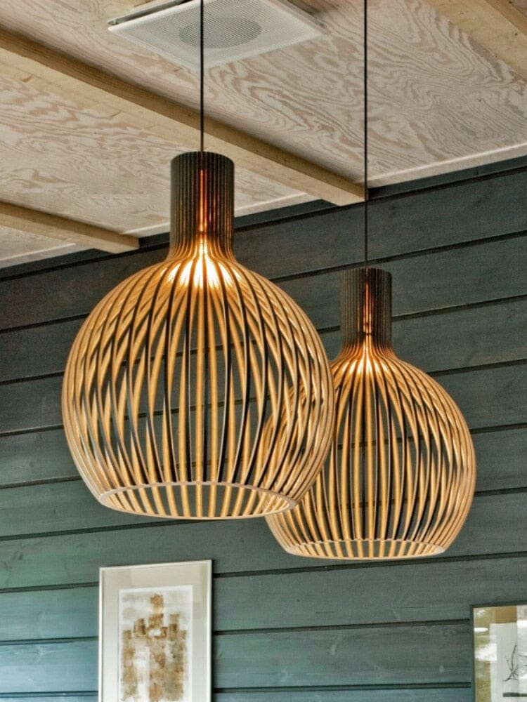 Nordhaven Rustic Light Pendant In Wooden Cage Ceiling Fixture With Adjustable Cord