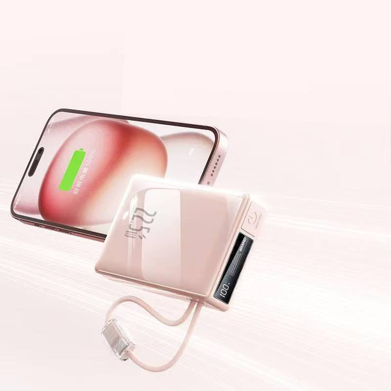 Slim Compact Power Bank — Built-In Cables and Fast Charging Capability