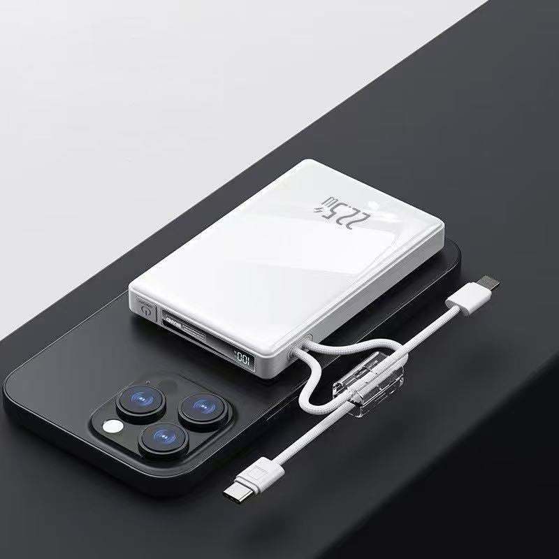 Slim Compact Power Bank — Built-In Cables and Fast Charging Capability