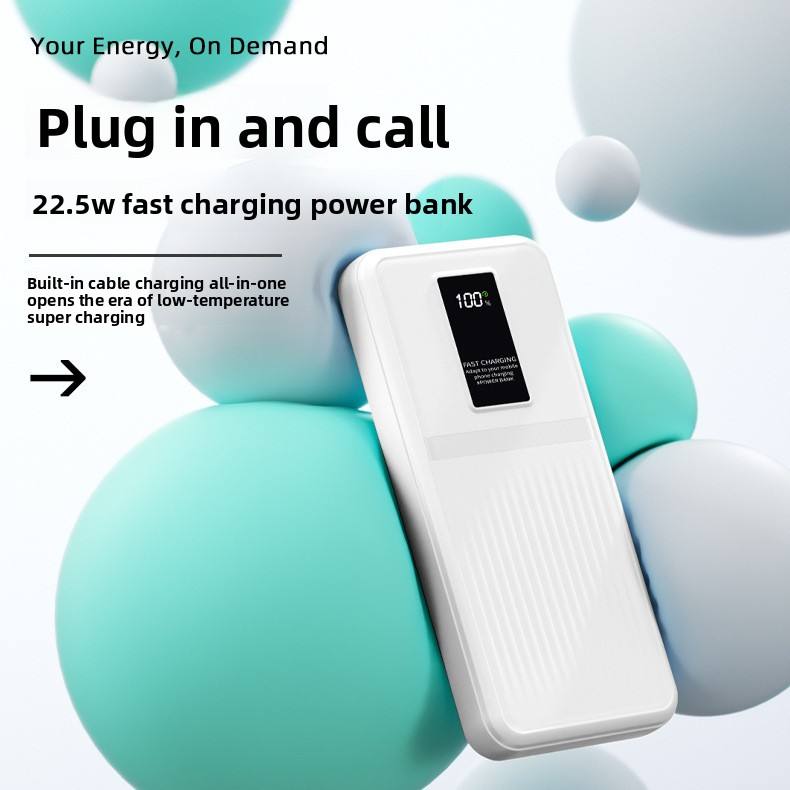 Hurtigopladende powerbank — bærbar oplader med digitalt display til iPhone-, Samsung- og USB-enheder