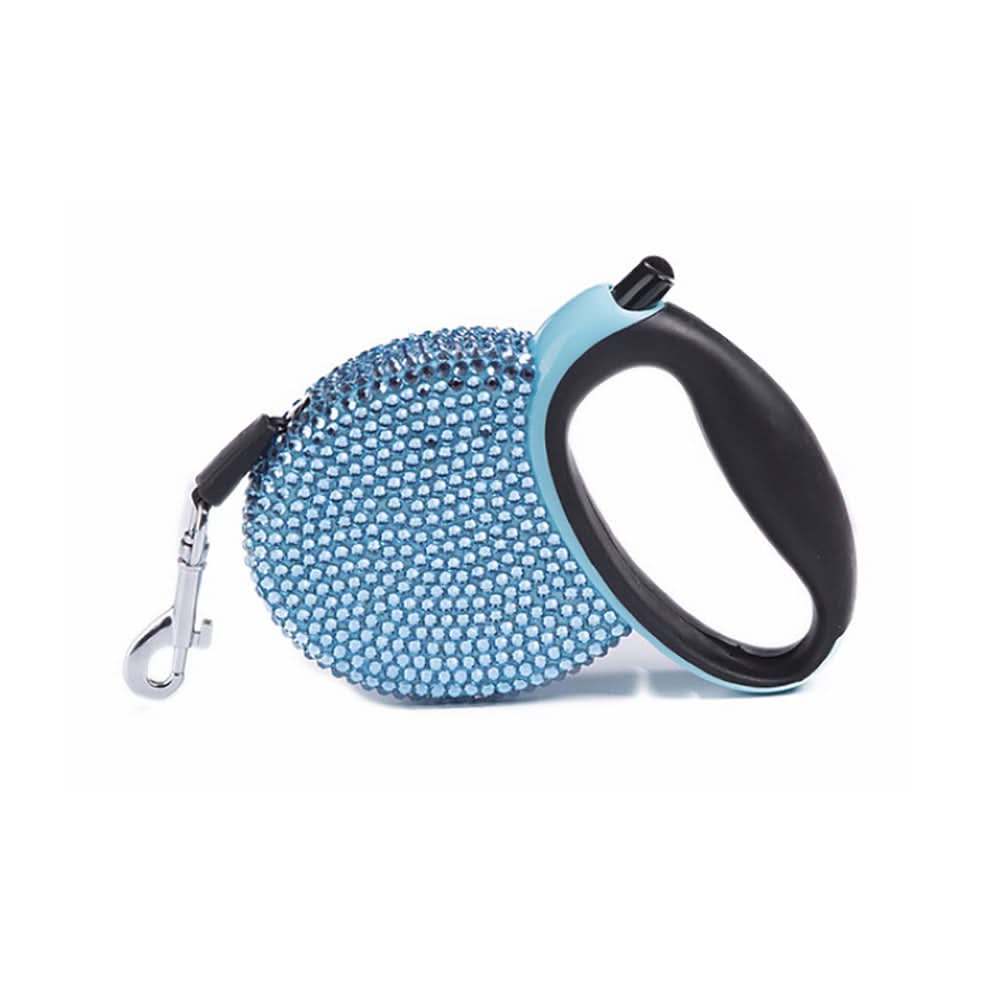 GlimmerPaw Luxury Retractable Leash — Rhinestone Trim, Smooth Retracting Handle