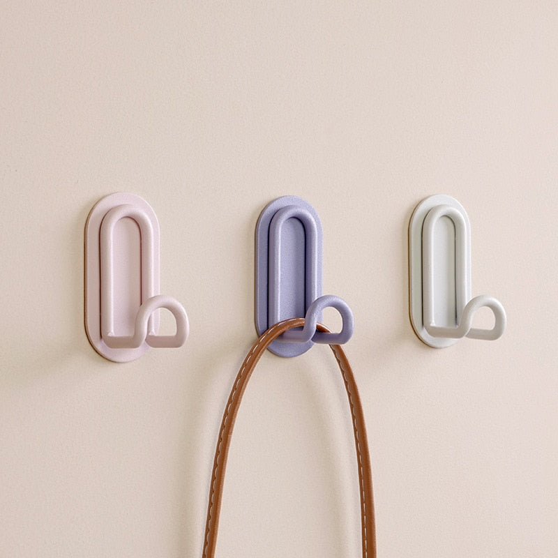 Pink Metal Self-Adhesive Wall Hook Dual Coat Hanger No Drilling