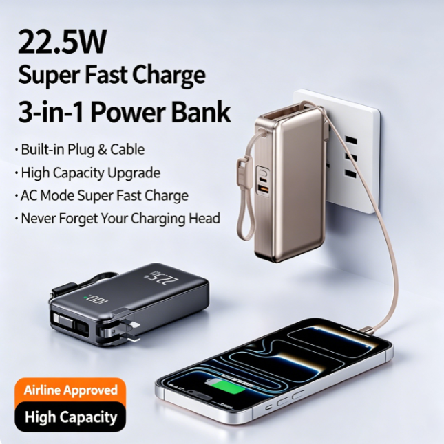 Portable Power Bank Charger — Fast Charging, LCD Display, iPhone Android Samsung Compatible