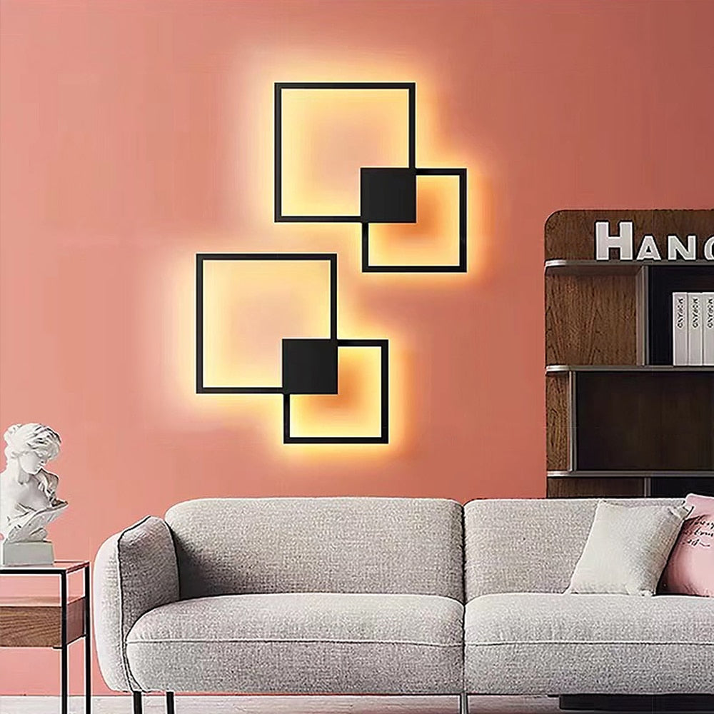 LumaNova Square Light LED Wall Fixture Black And White Finish Indoor Living Room Decor