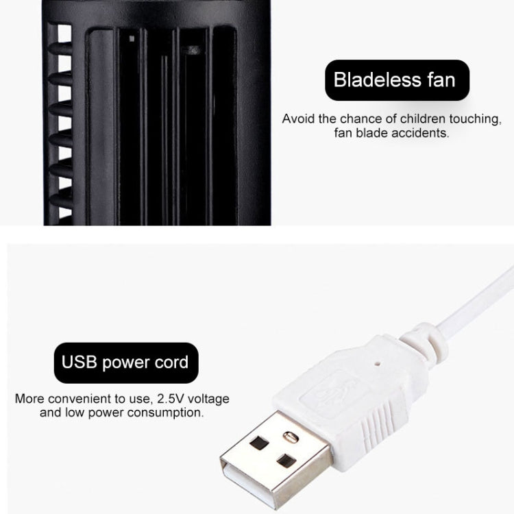 Bladeless USB Tower Fan, Black, Compact Desk And Office Cooler, 33 Cm High
