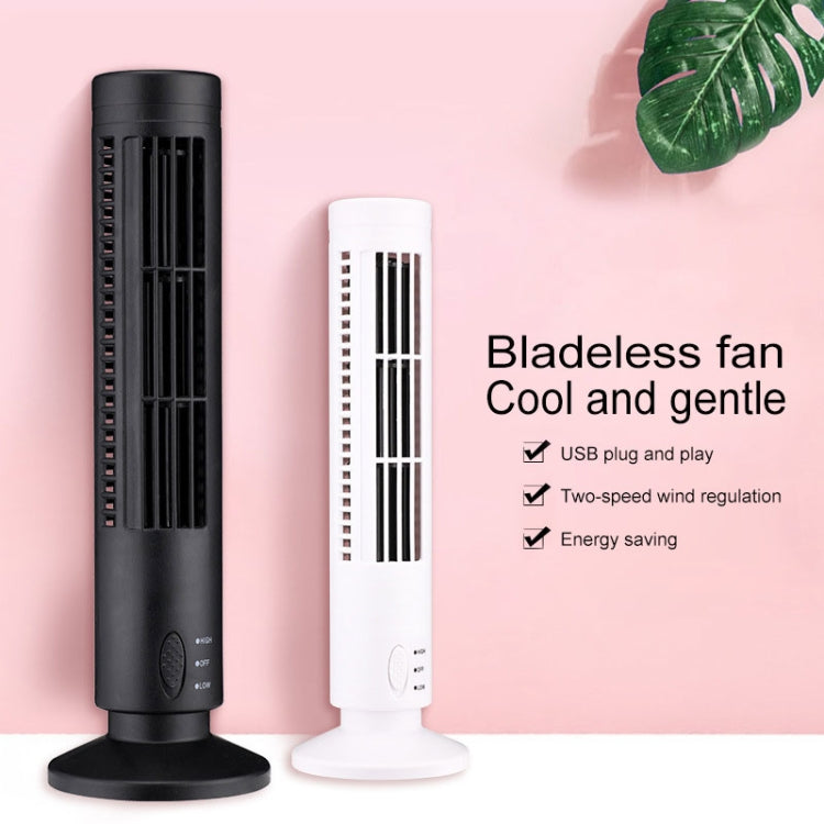 Bladeless USB Tower Fan, Black, Compact Desk And Office Cooler, 33 Cm High