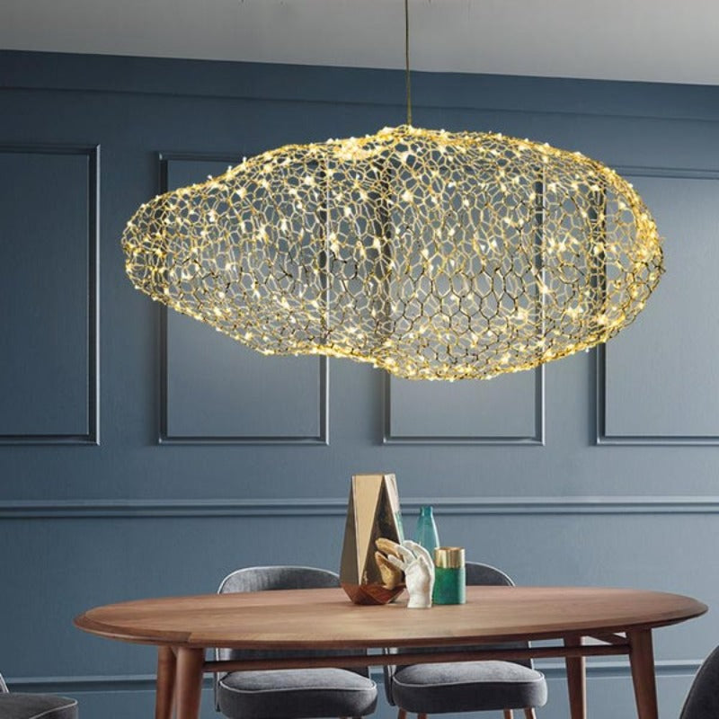 Handmade Iron Cloud Lantern With Subtle Starry Lights For Art Deco Interiors In Living Rooms